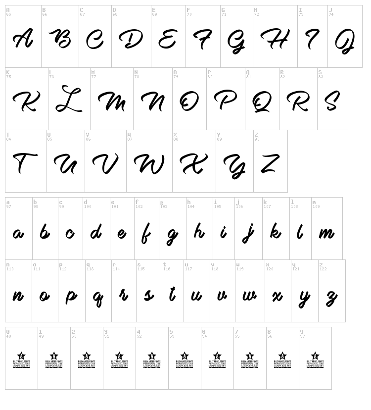 Bella Donna font map